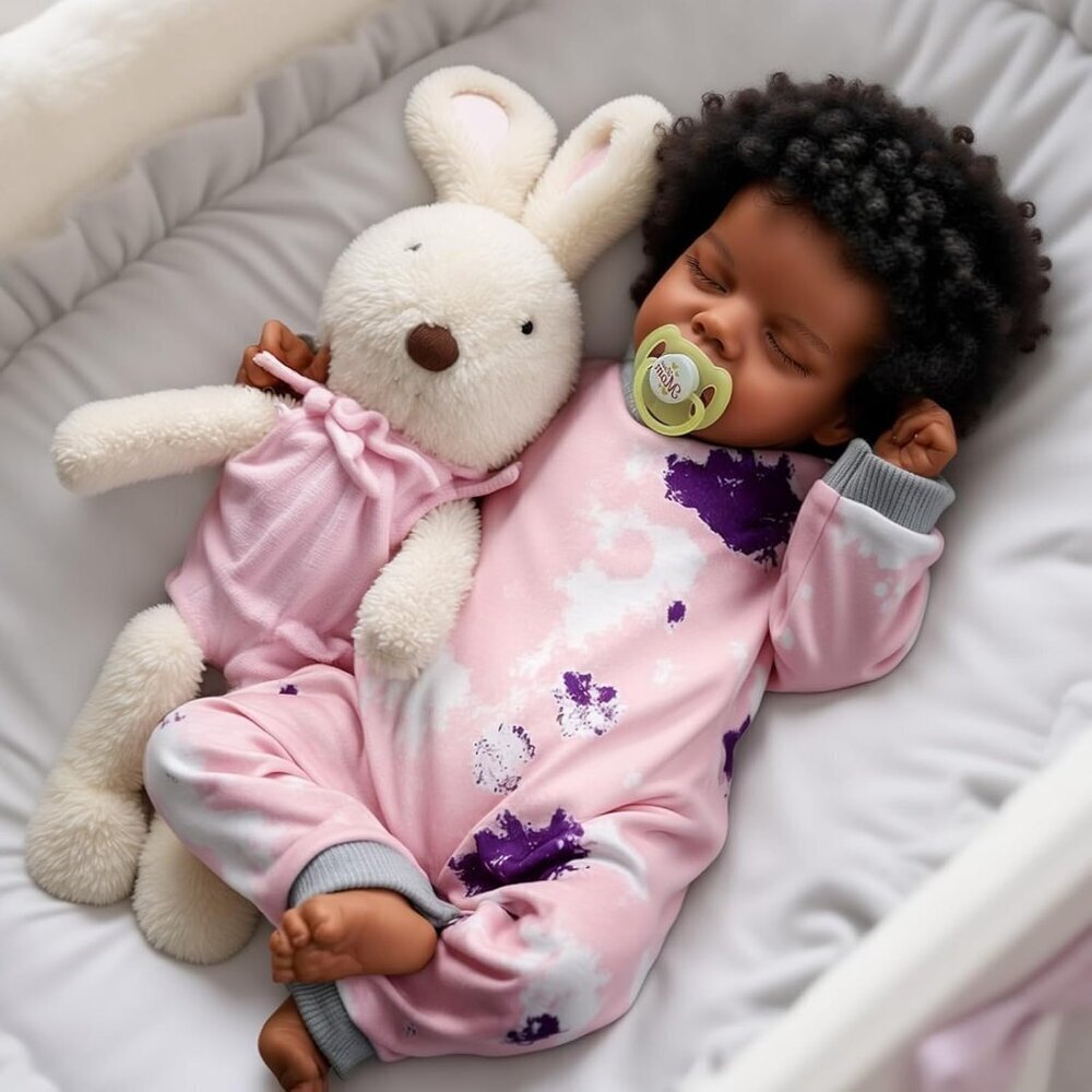 🆕17-Inch Cloth Body Baby Doll African American Soft Curls Hairs Baby Dolls Girl